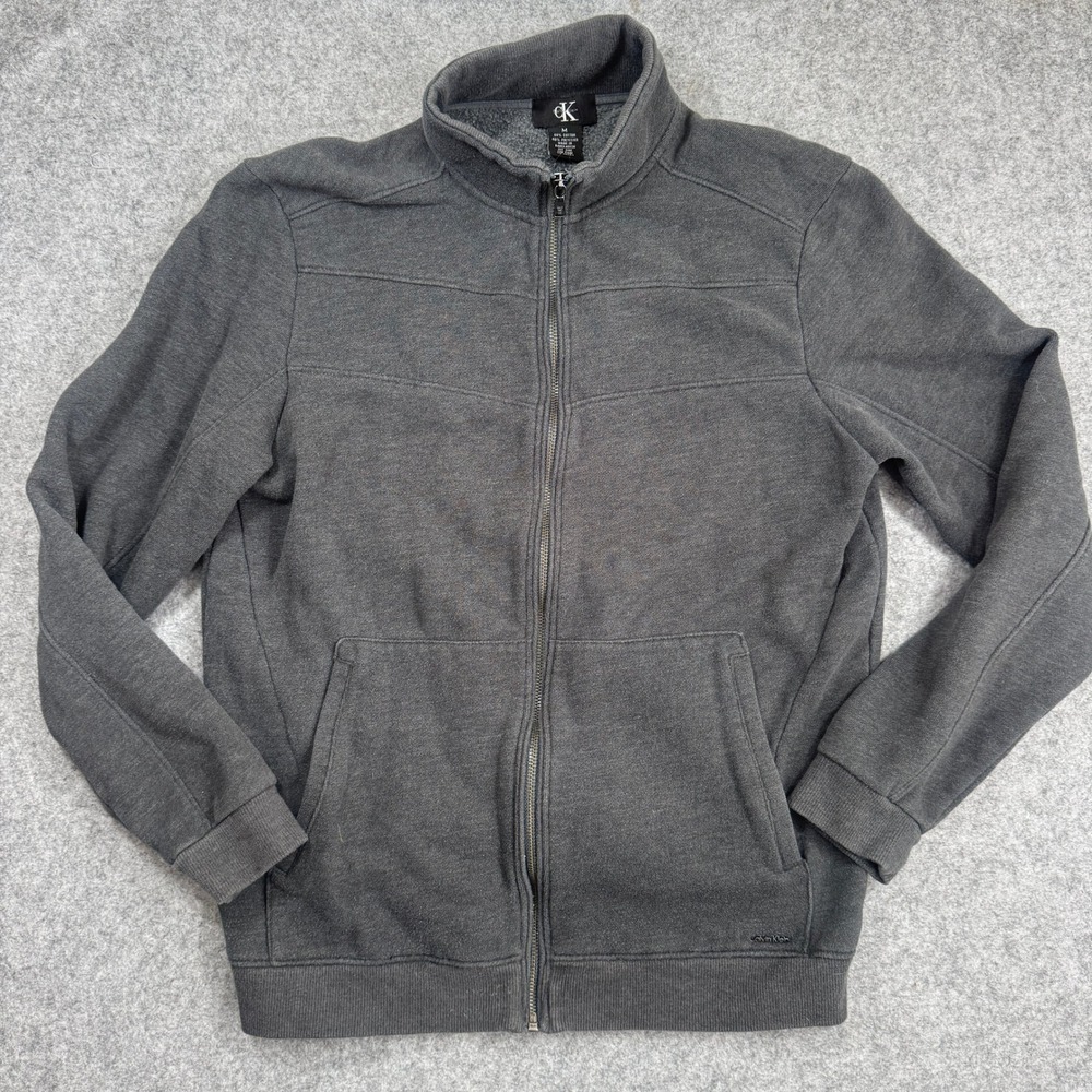 Calvin Klein Full Zip Sweatshirt Mens Medium Gray Mock Neck Fleece Jacket